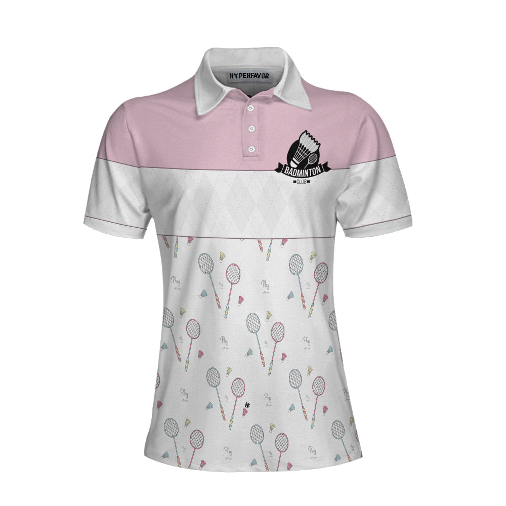Play With Me Badminton Short Sleeve Women Polo Shirt/ White And Pink Badminton Shirt For Women Coolspod