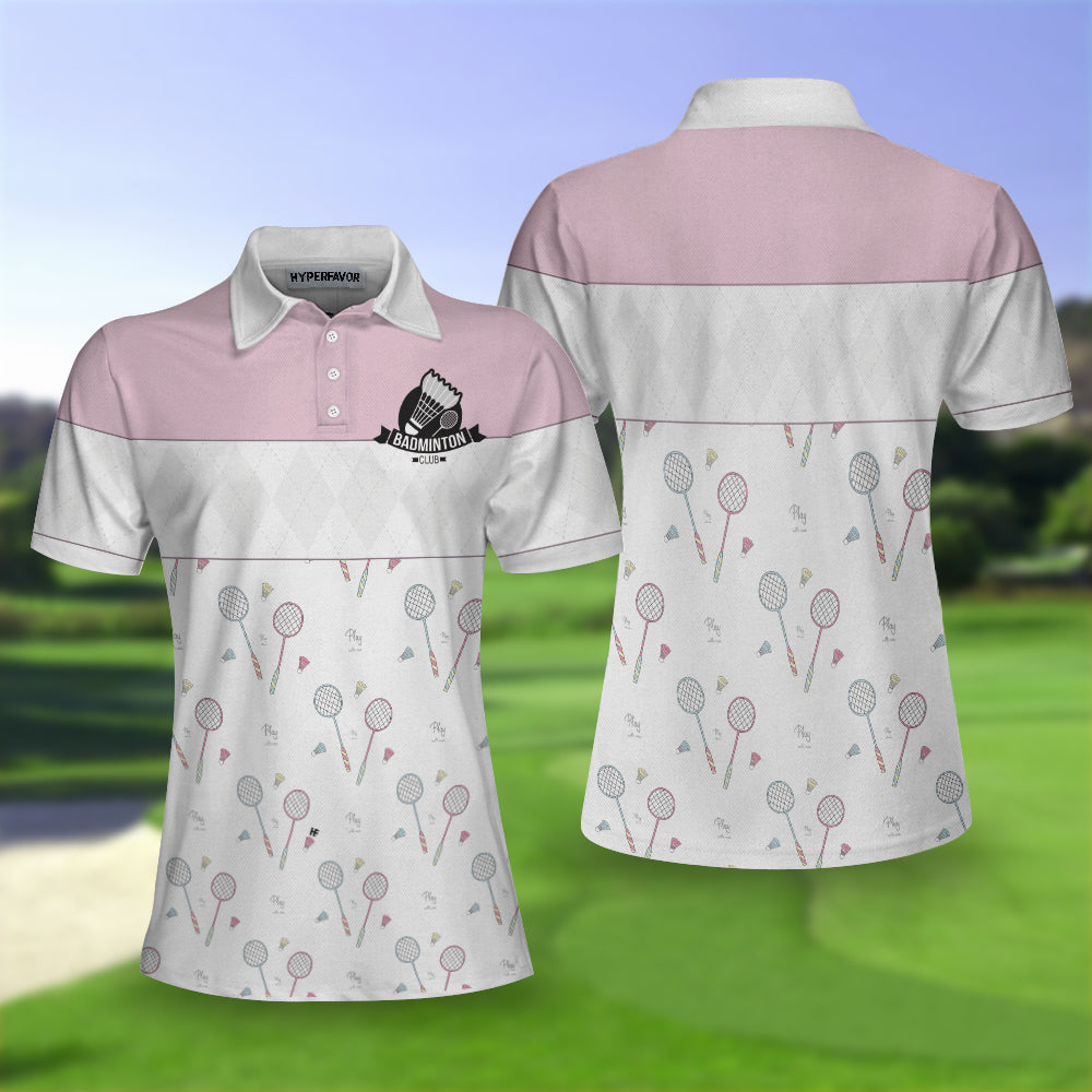 Play With Me Badminton Short Sleeve Women Polo Shirt/ White And Pink Badminton Shirt For Women Coolspod