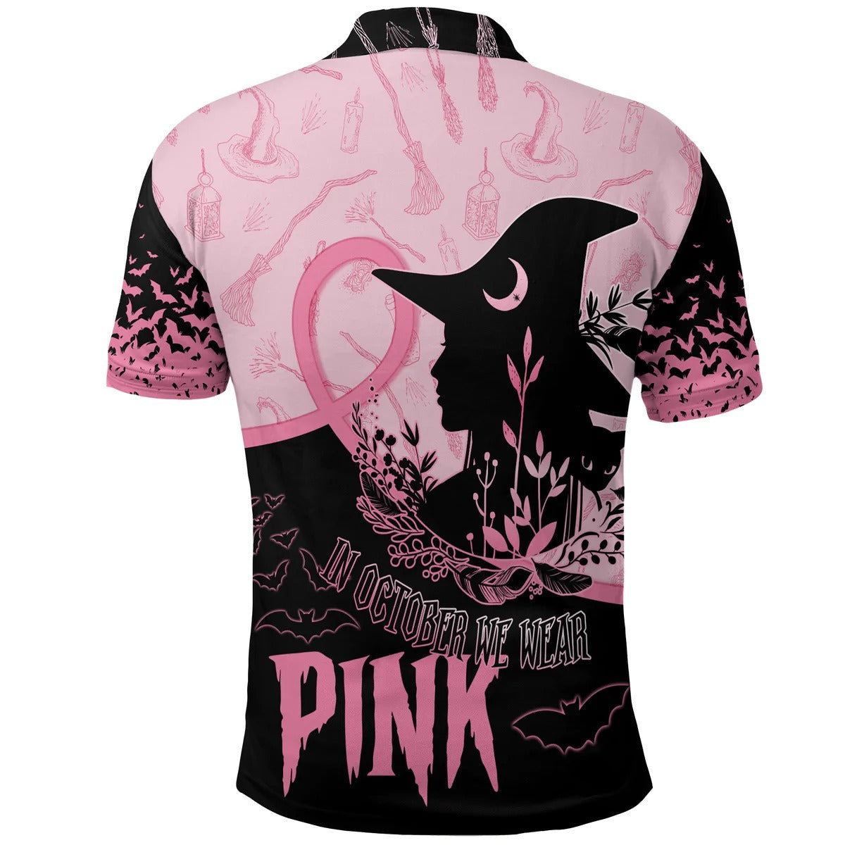 Women Breast Cancer Awareness Polo Shirt Witchy Vibes