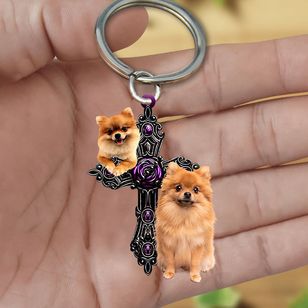 Pomeranian Pray For God Acrylic Keychain Dog Keychain Coolspod