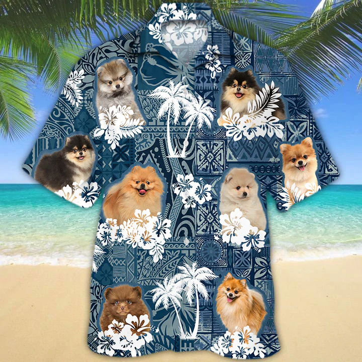 Pomeranian Hawaiian Shirt/ beach Floral Dog Short Sleeve Hawaiian Aloha Shirt/ Summer hawaiian shirt for Men/ Women