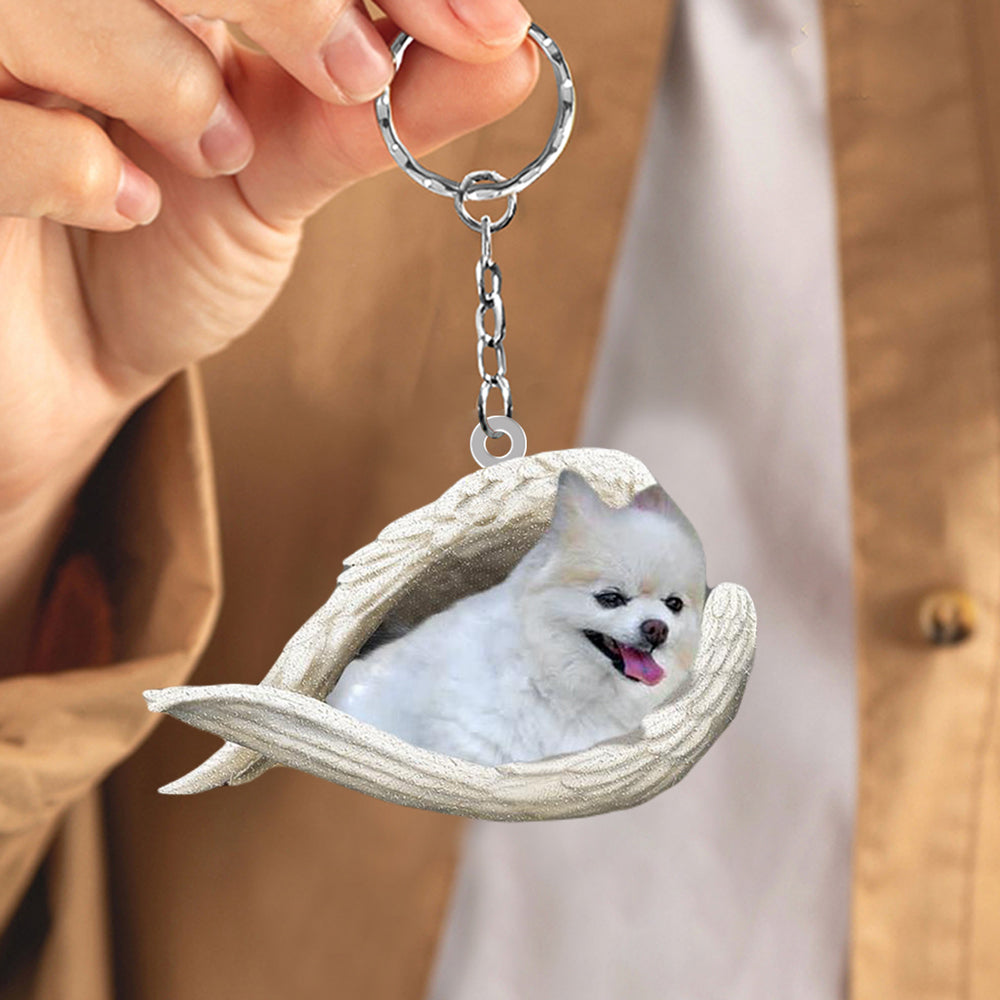 Pomeranian Sleeping Angel Acrylic Keychain Dog keychain