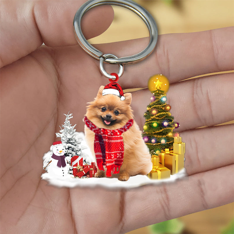 Pomeranian Early Merry Christmas Acrylic Keychain Dog Keychain