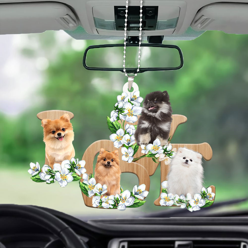 Pomeranian Love Flowers Auto Ornaments Dog Lover Car Hanging Ornament