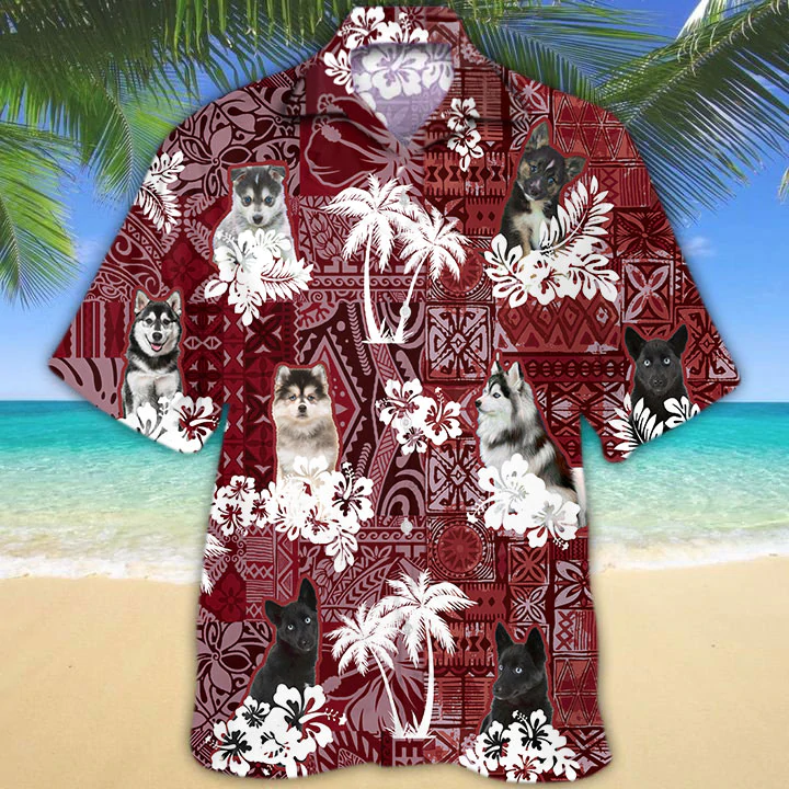 Pomsky Hawaiian Shirt/ Gift for Dog Lover Shirts/ Men''s Hawaiian shirt/ Summer Hawaiian Aloha Shirt