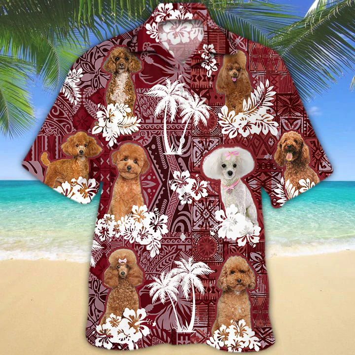 Poodle Red Hawaiian Shirt/ Gift for Dog Lover Shirts/ Men''s Hawaiian shirt/ Summer Hawaiian Aloha Shirt