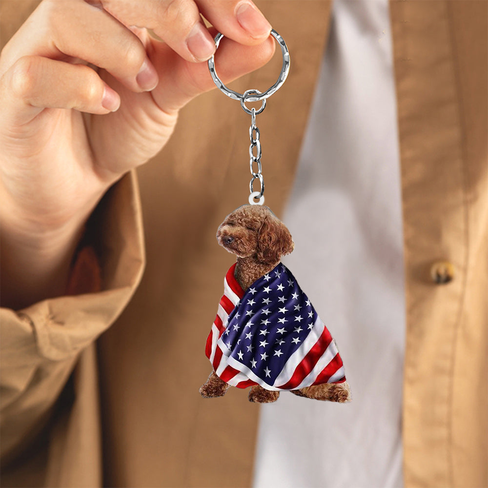 Poodle American Patriot Flag Acrylic Keychain