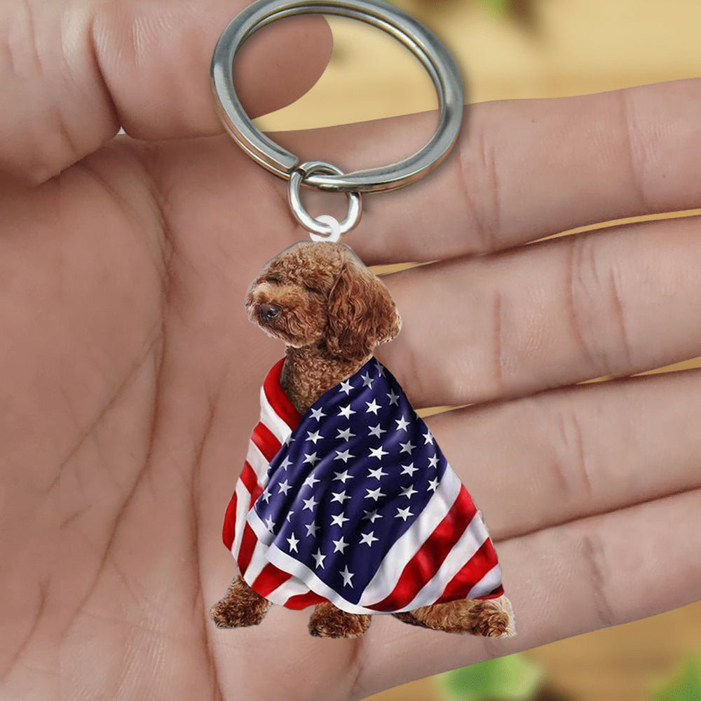 Poodle American Patriot Flag Acrylic Keychain