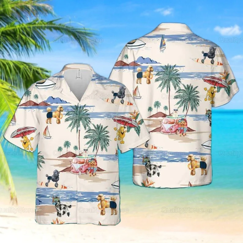 Poodle Dog Beach Summer Hawaiian Shirt/ Poodle Shirt/ Poodle Beach Shirt