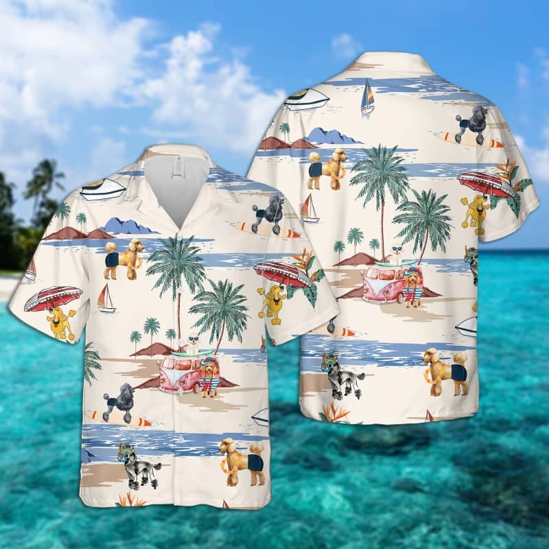 Poodle Summer Beach Hawaiian Shirt/ dog beach Short Sleeve Hawaiian Shirt