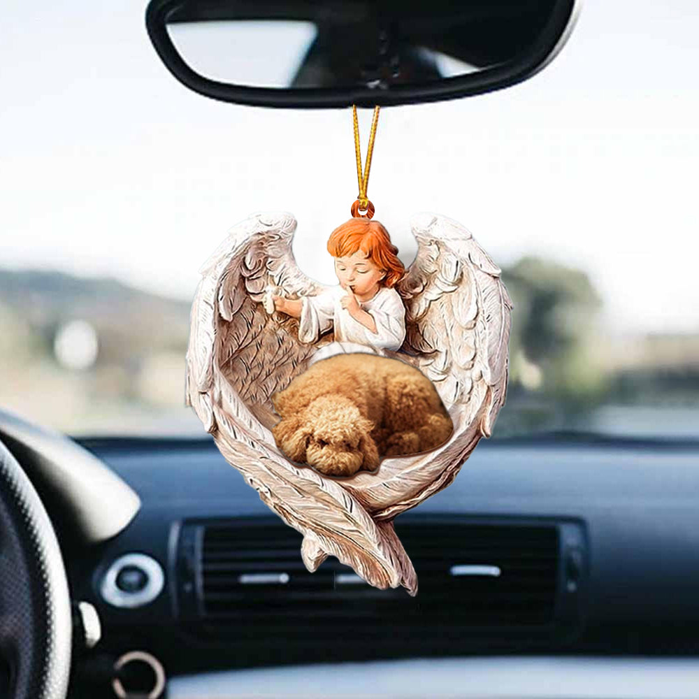 Cool Poodle Sleeping Protected By Angel Car Hanging Ornament