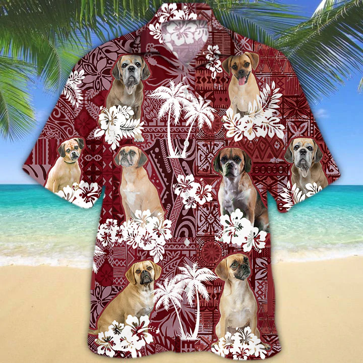 Portuguese Water Dog Red Hawaiian Shirt/ Gift for Dog Lover Shirts/ Men''s Hawaiian shirt/ Summer Hawaiian Aloha Shirt