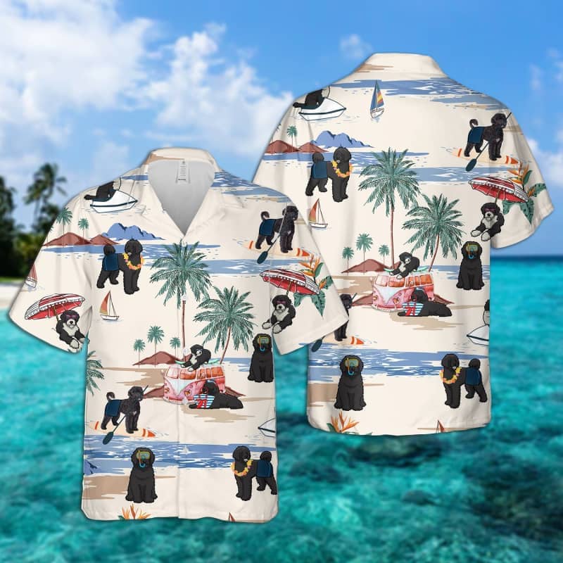 Portuguese Water Dog Summer Beach Hawaiian Shirt/ dog beach Short Sleeve Hawaiian Shirt