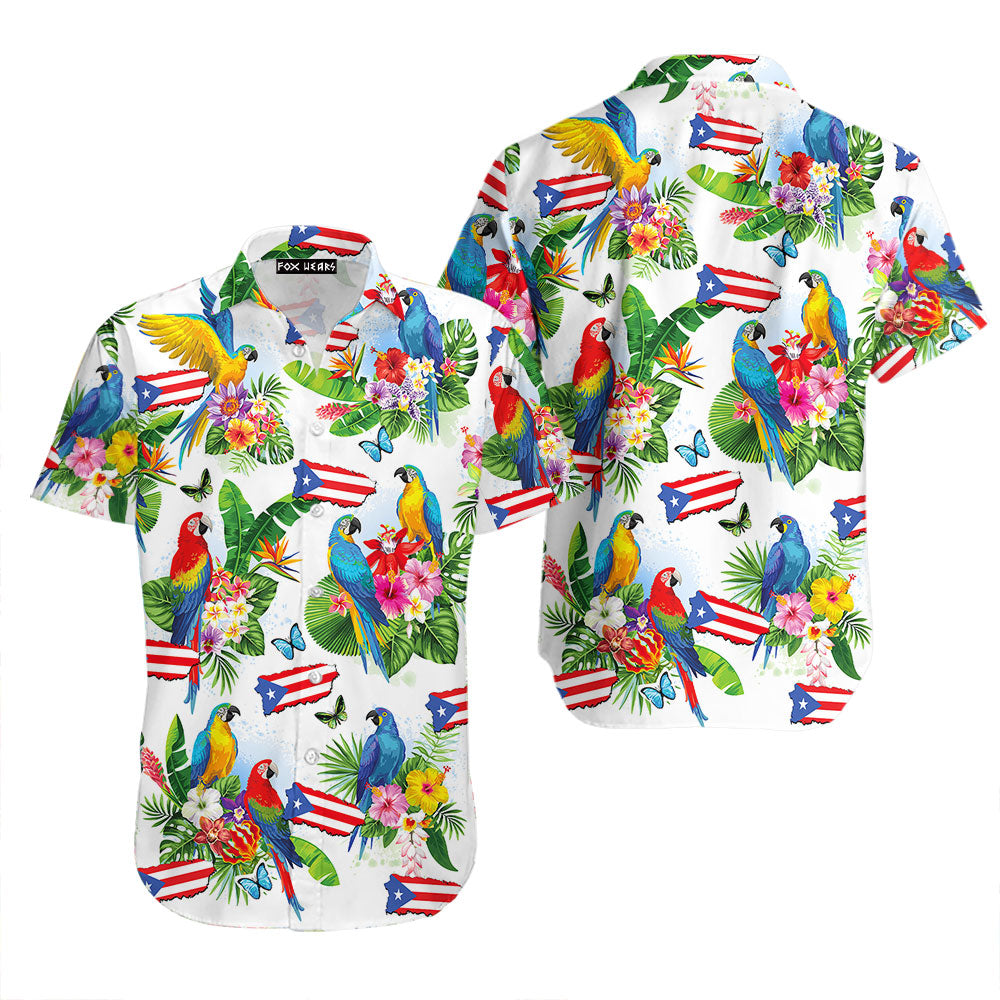 Puerto Rico Parrots Tropical Aloha Hawaiian Shirts For Men & For Women