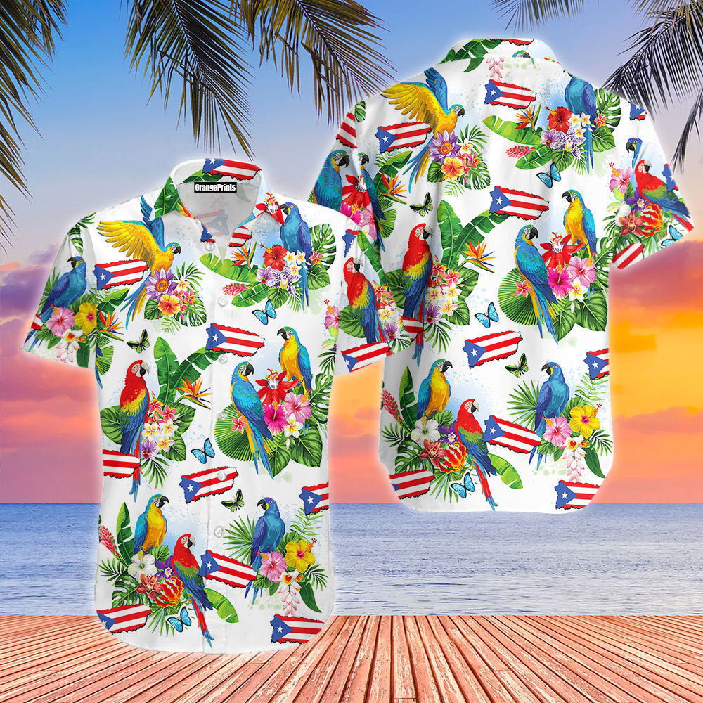 Puerto Rico Parrots Tropical Aloha Hawaiian Shirts For Men & For Women