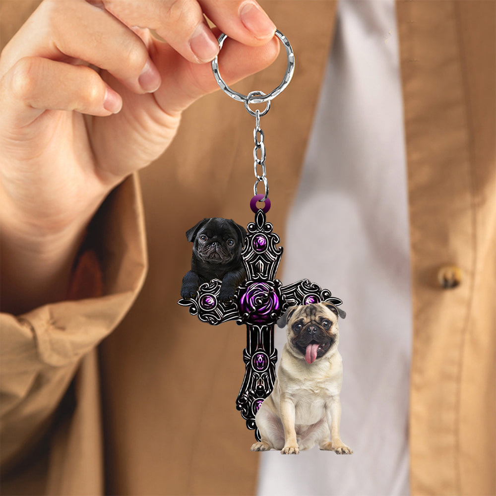 Pug Pray For God Acrylic Keychain Cute Dog Keychain Coolspod