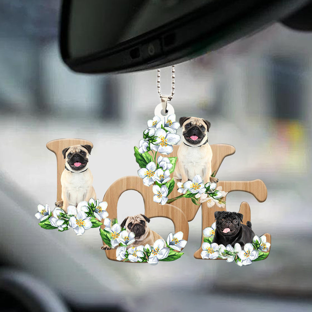 Car Hanging Ornament Pug Love Flowers Dog Lover Auto Ornaments Coolspod Shop