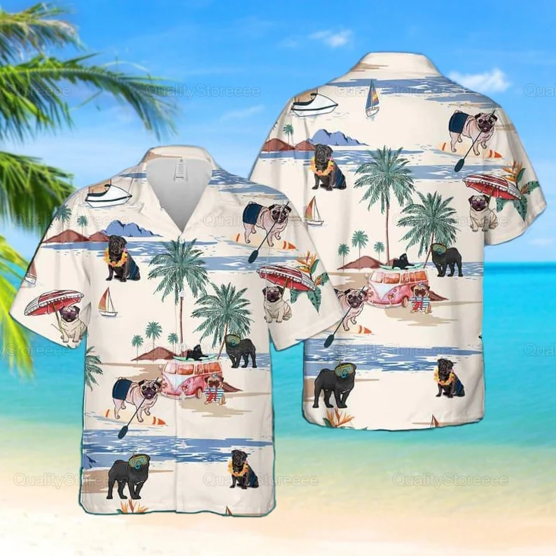 Pug Beach Summer Hawaiian Shirt/ Pug Shirt/ Pug Lover Beach Shirt/ Dog Lover Shirts/ Gift For Him/ Gift For Her