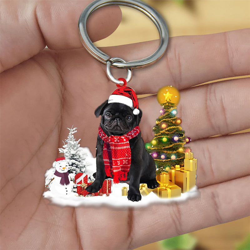 Black Pug Early Merry Christmas Acrylic Keychain Dog Keychain