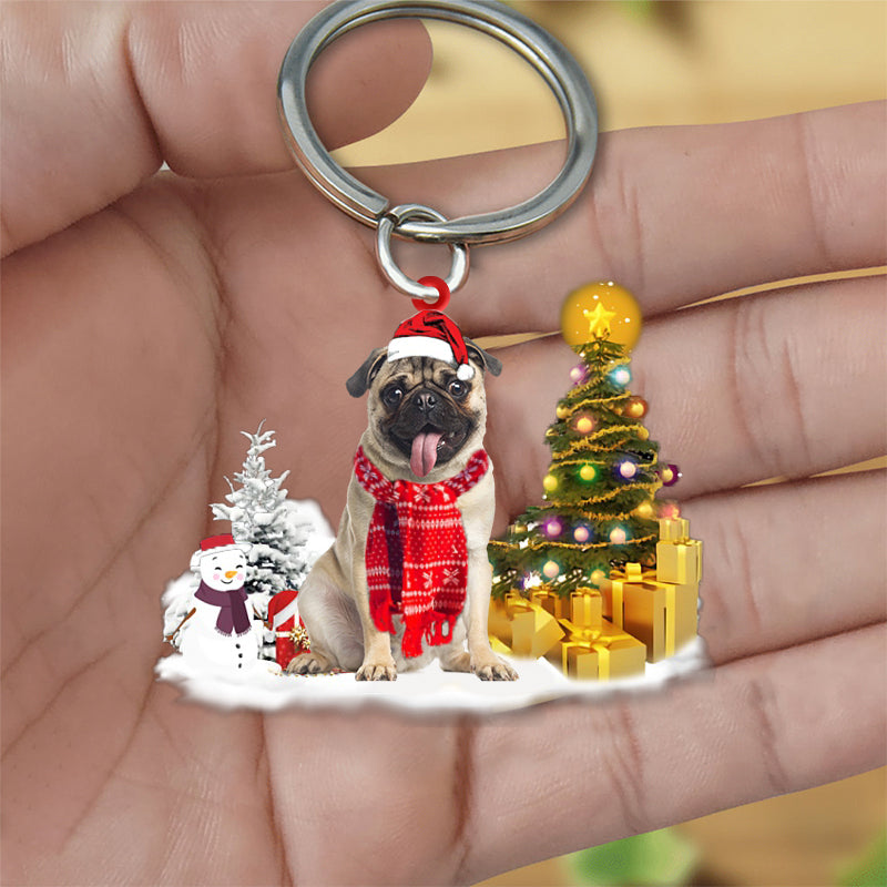 Pug Early Merry Christmas Acrylic Keychain Dog Keychain