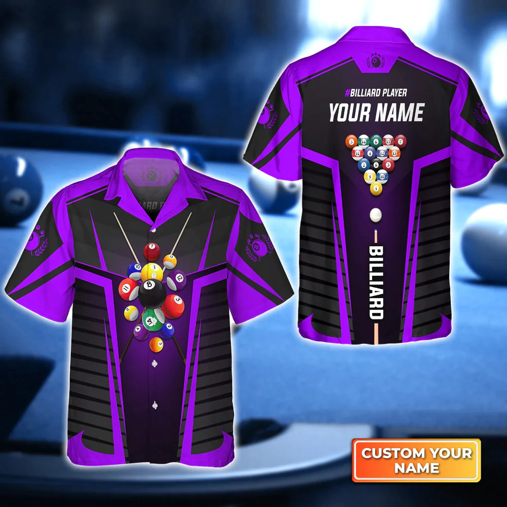 Multi Color Billiard Balls Personalized Name 3D Hawaiian Shirt/ Billiard team shirt/ Summer Shirt Gift for Billiard Lover