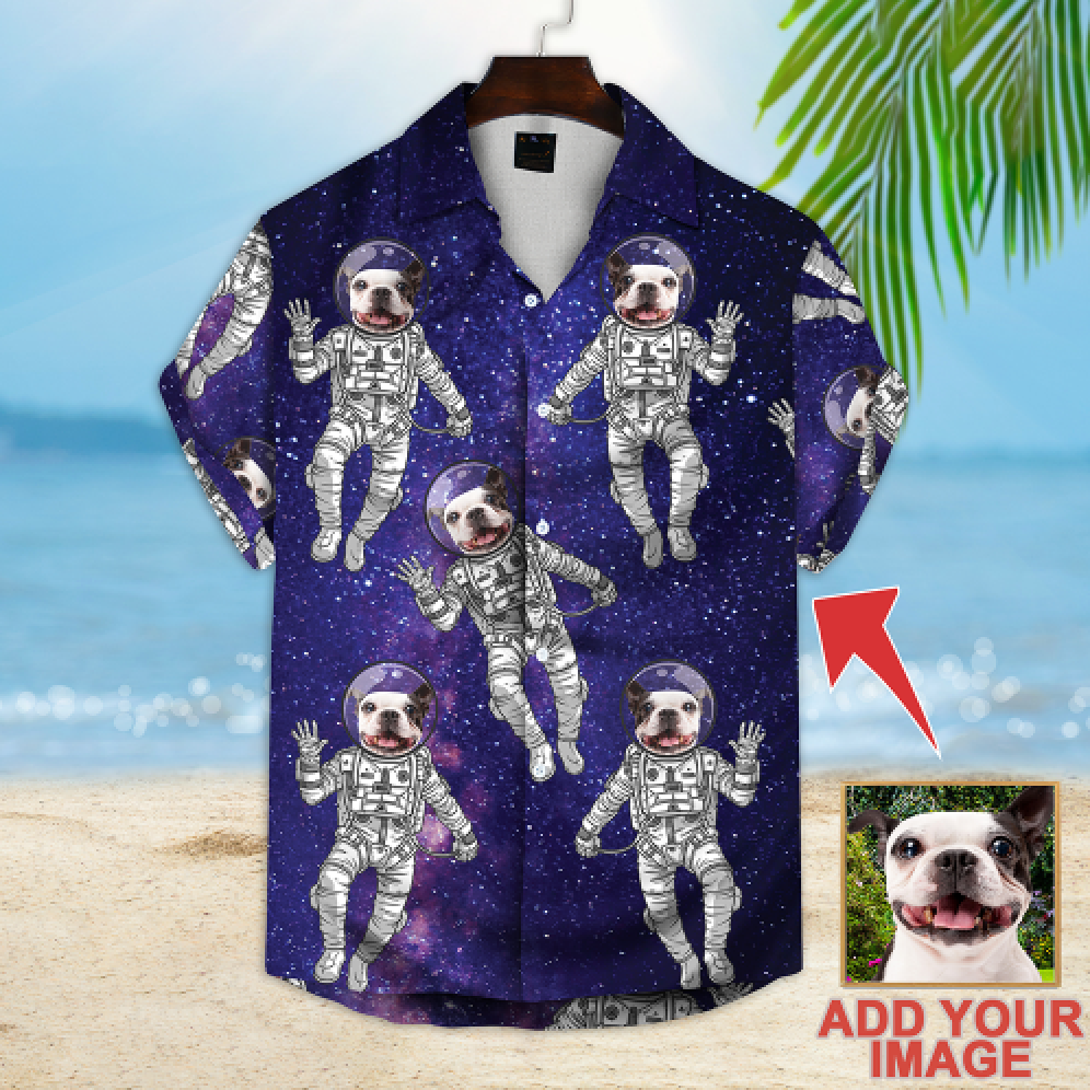 Personalized Image Dog in Galaxy Pattern Short-Sleeve Hawaiian Shirt/ Summer Shirt/ Idea Gift for Men Women