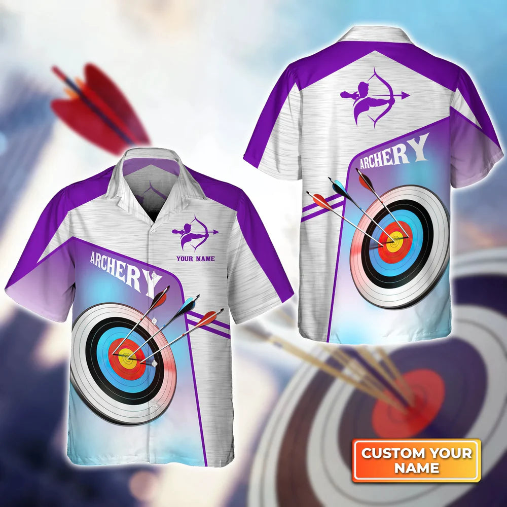 Purple Watercolor Archery Target Board Personalized Name 3D Hawaiian Shirt/ Gift For Archer Sport Lovers/ Gift For Archer