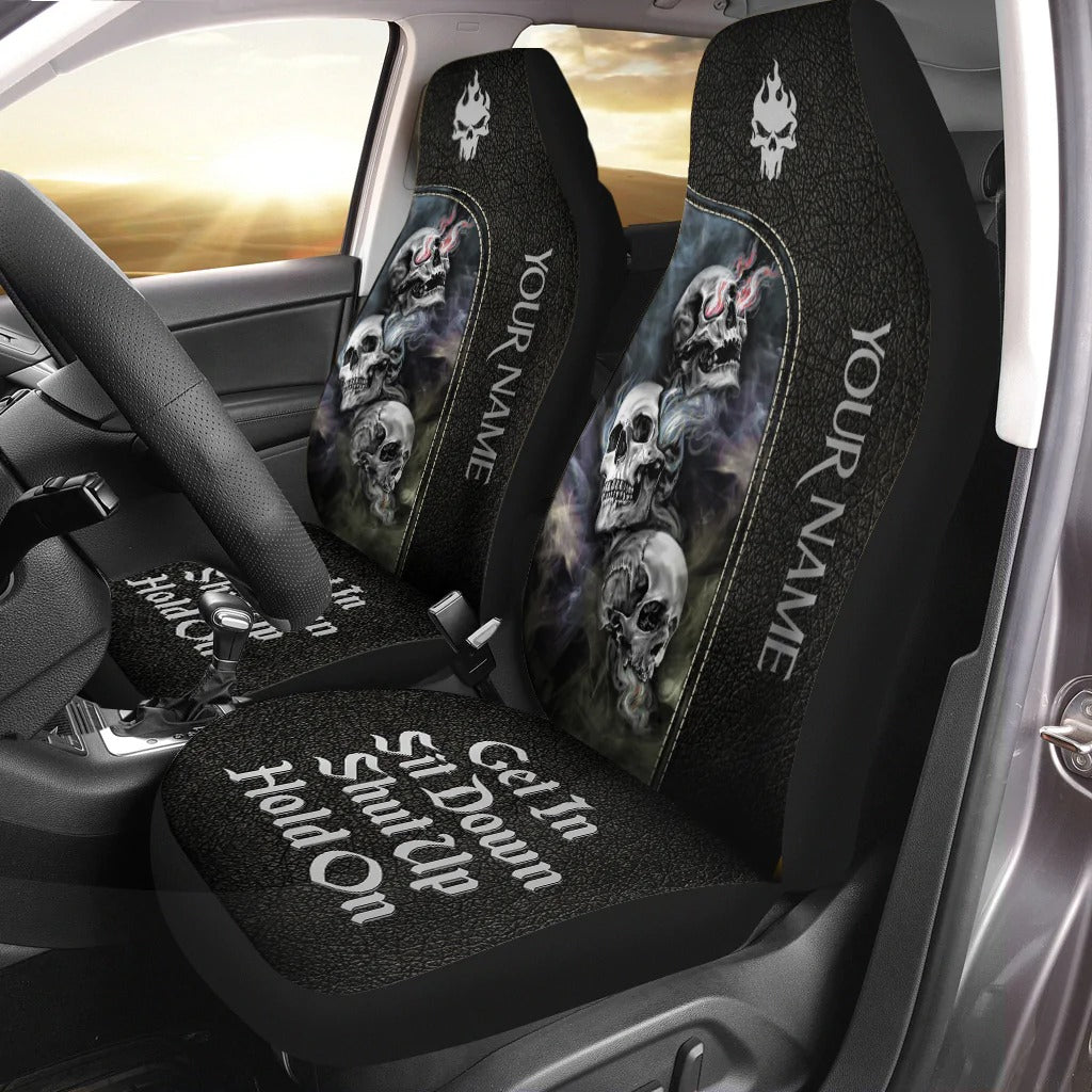 Personalized Skull Art Gothic Hold on Car Seat Covers Universal Fit Set 2/ Car Decor For Skull Lover