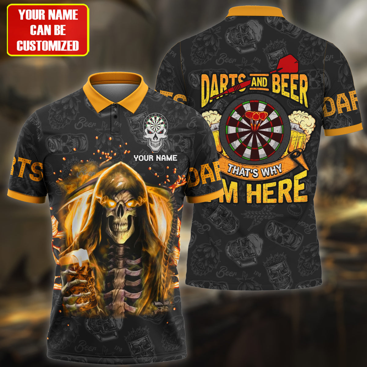 Personalized Name Darts Skull Beer All Over Printed Unisex Shirt