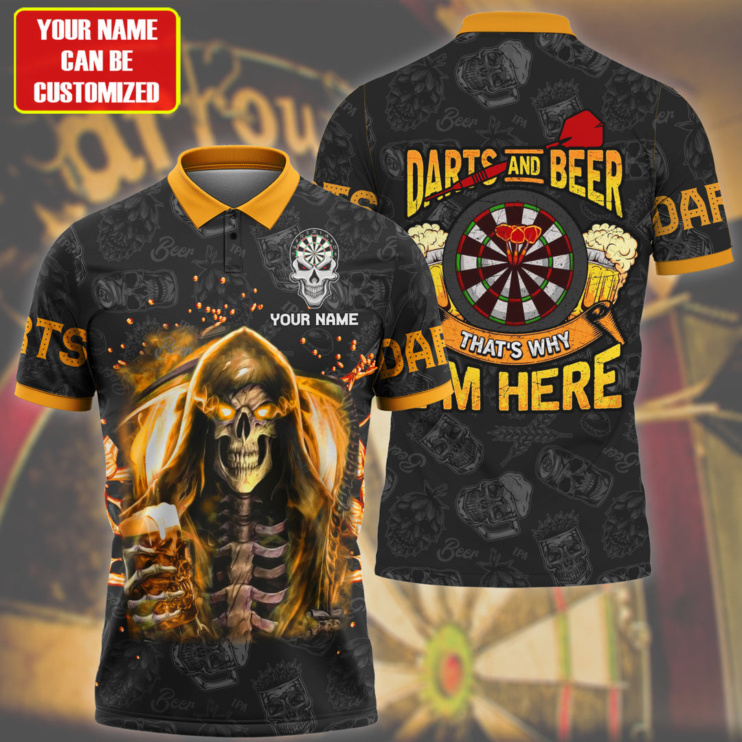 Personalized Name Darts Skull Beer All Over Printed Unisex Polo Shirt