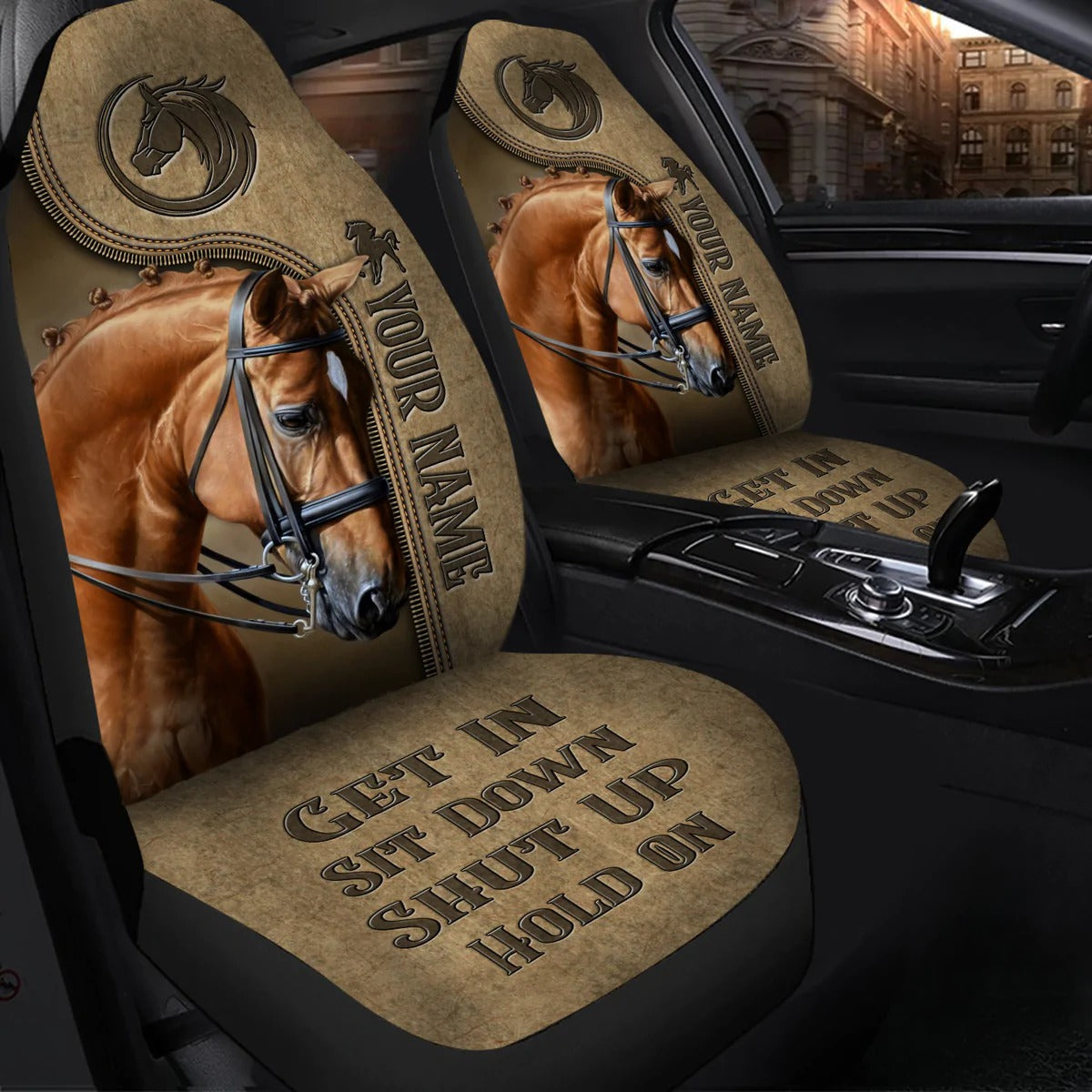 Personalized Horse Hold on Car Seat Covers Universal Fit/ Car Front Seat Protector For Horse Lovers
