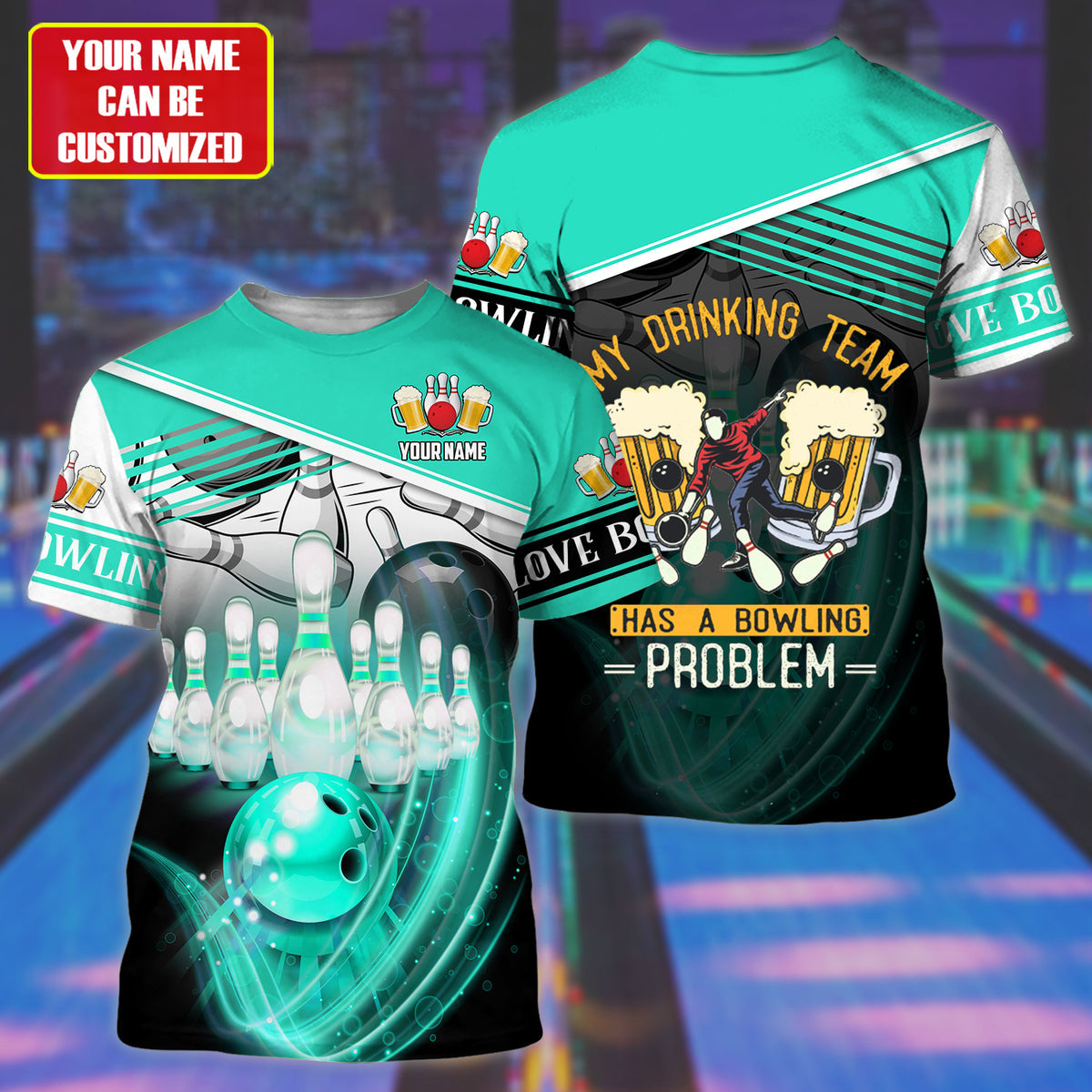 Personalized Name Any Color Bowling Beer All Over Printed Unisex All Over Print Shirt