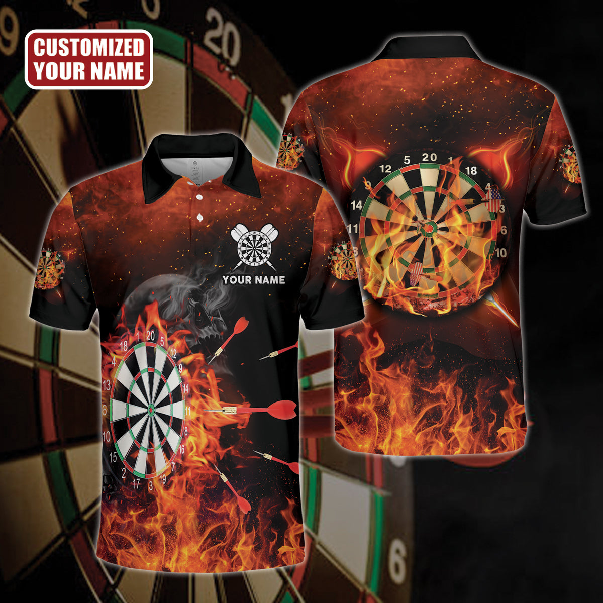 Personalized Name Darts Skull All Over Printed/ Dart Fire With Dartboart/ Dart Shirt