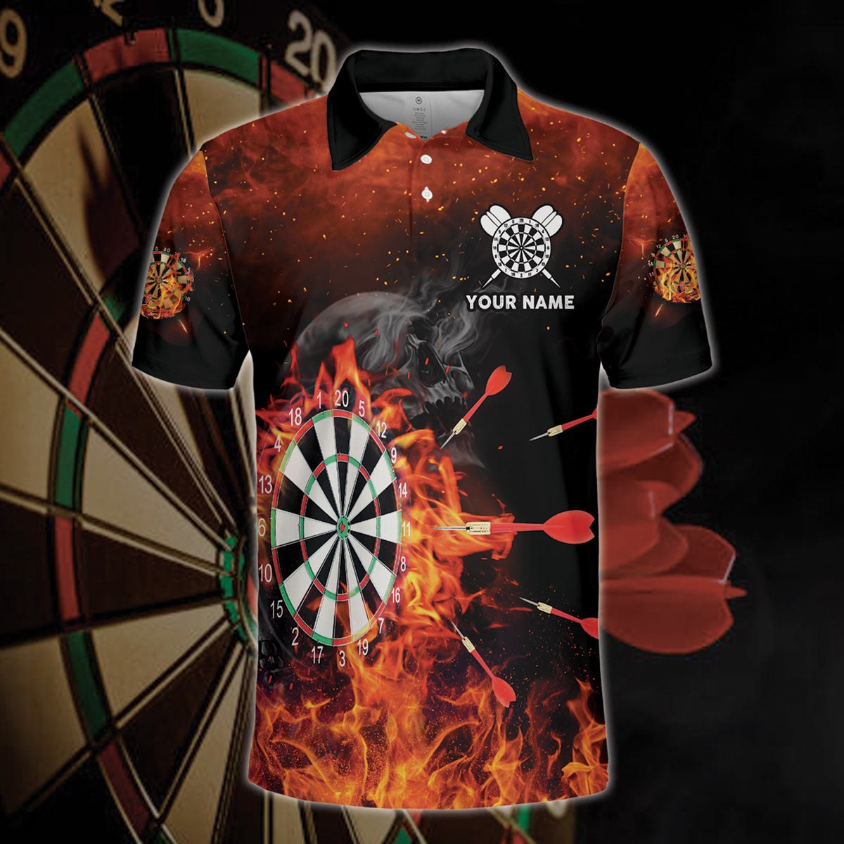 Personalized Name Darts Skull All Over Printed/ Dart Fire With Dartboart/ Dart Shirt