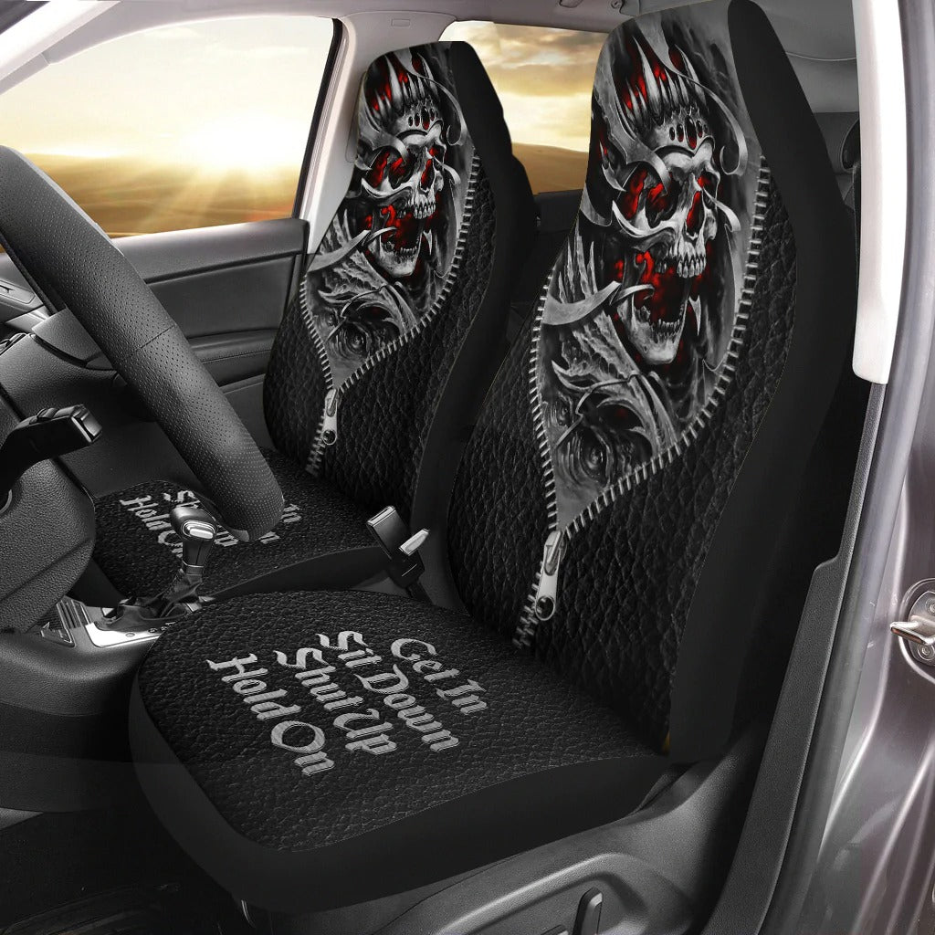 Skull Gothic Hold on Car Seat Covers Universal Fit Set 2