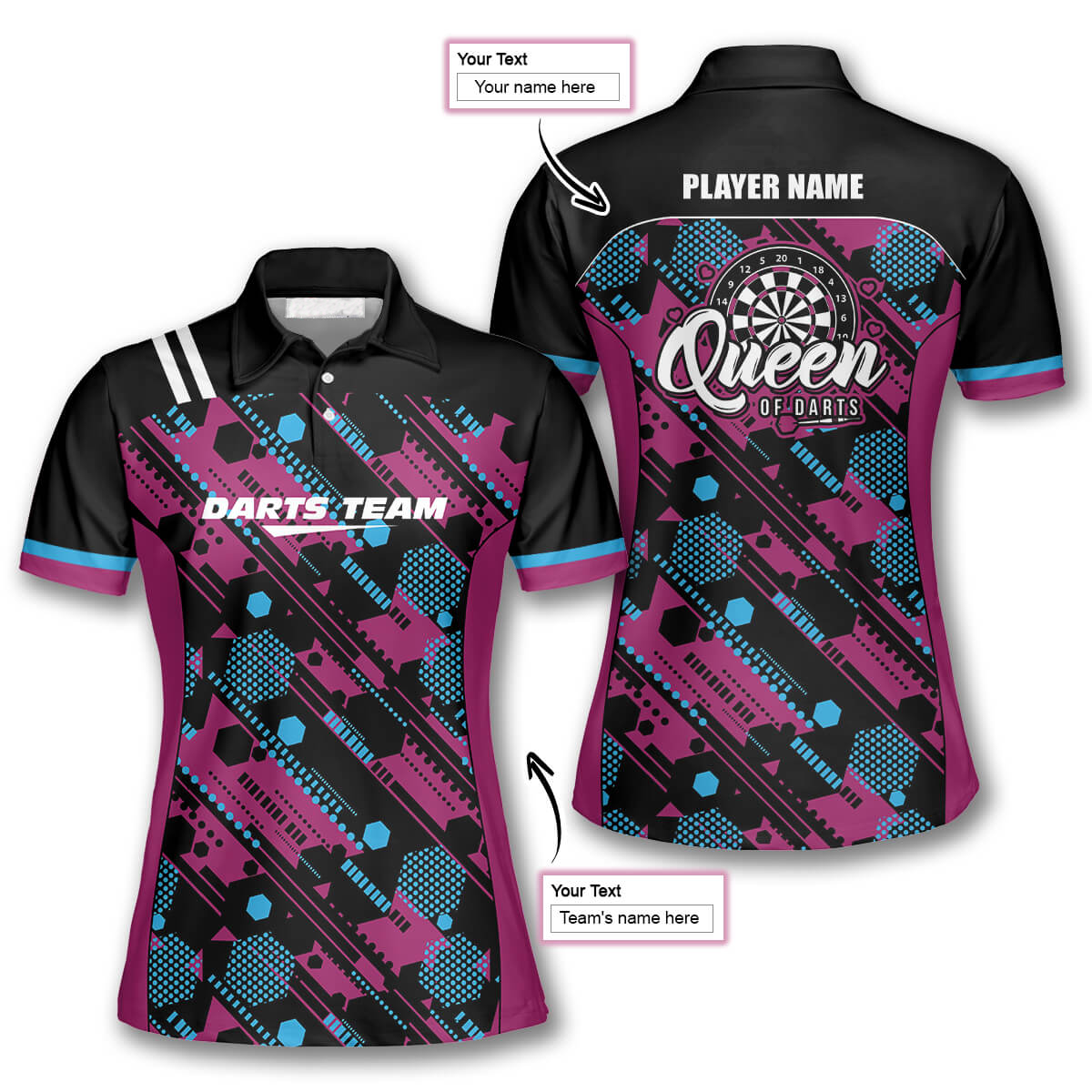 Hexagon Pattern Custom Darts Shirts for Women/ Queen of Darts Polo Shirt