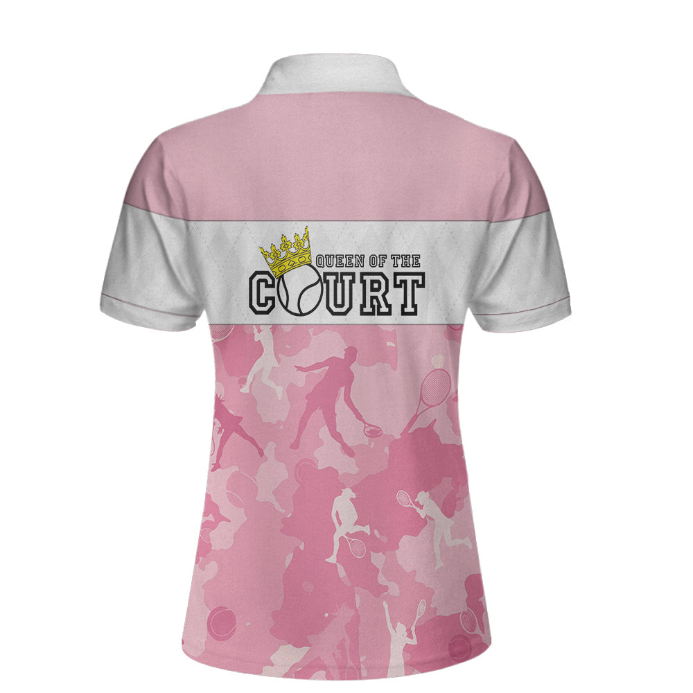 Queen Of The Court Short Sleeve Women Polo Shirt/ White And Pink Shirt For Women/ Unique Female Tennis Gift Coolspod