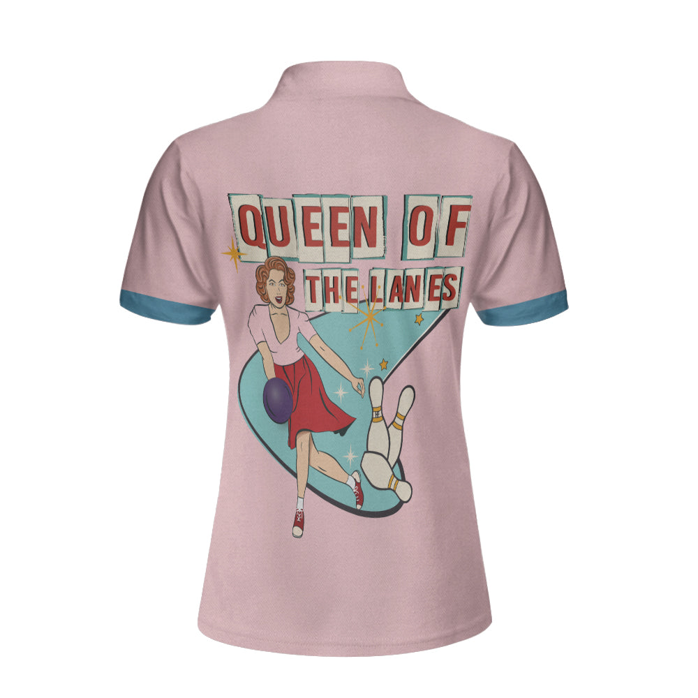 Queen Of The Lanes Bowling Short Sleeve Women Polo Shirt/ Pink Ladies Bowling Shirt/ Tenpin Bowling Shirt Coolspod