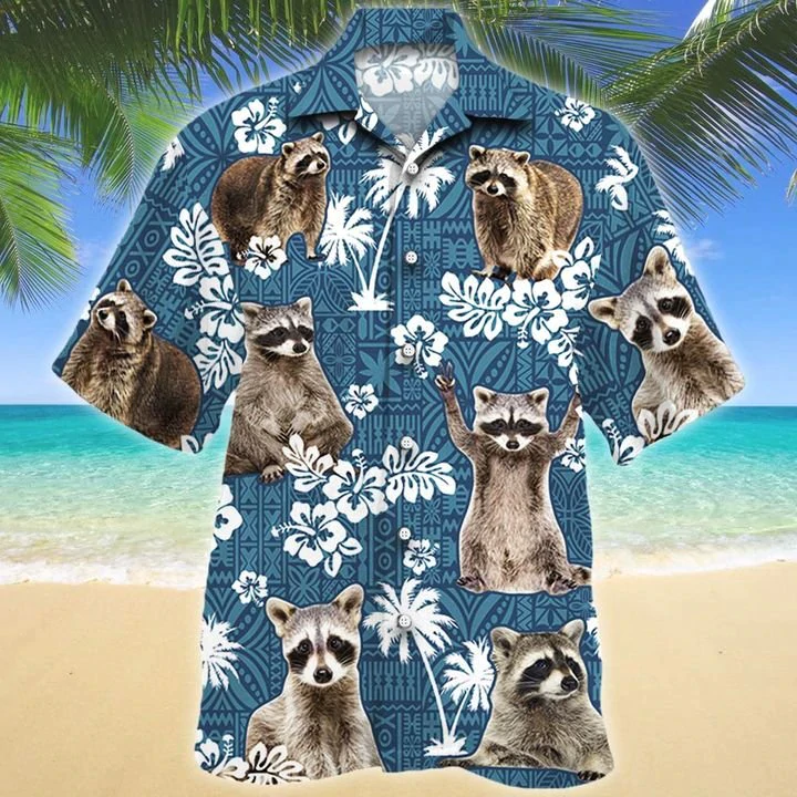 Raccoon Blue Tribal Pattern Hawaiian Shirt/ Animal Raccoon Hawaiian shirts/ Raccoon aloha shirt for men/ Hawaii shirt woman