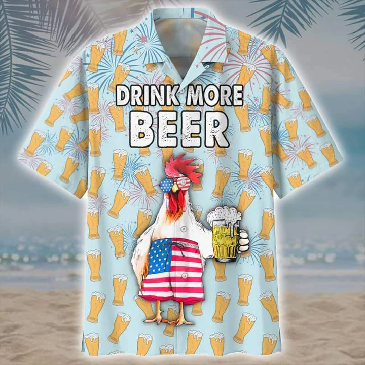 Rooster Beer Hawaiian Shirt/ Summer Men Hawaiian Shirts - Casual Button Down Short Sleeve Shirt
