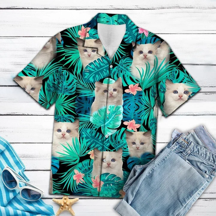 Ragdoll Kittens Green Leaves And Flowers Hawaiian Shirt