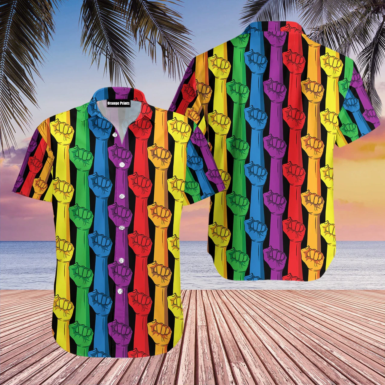 Rainbow Color Lgbt Gay Pride Hand Pattern Hawaiian Shirt
