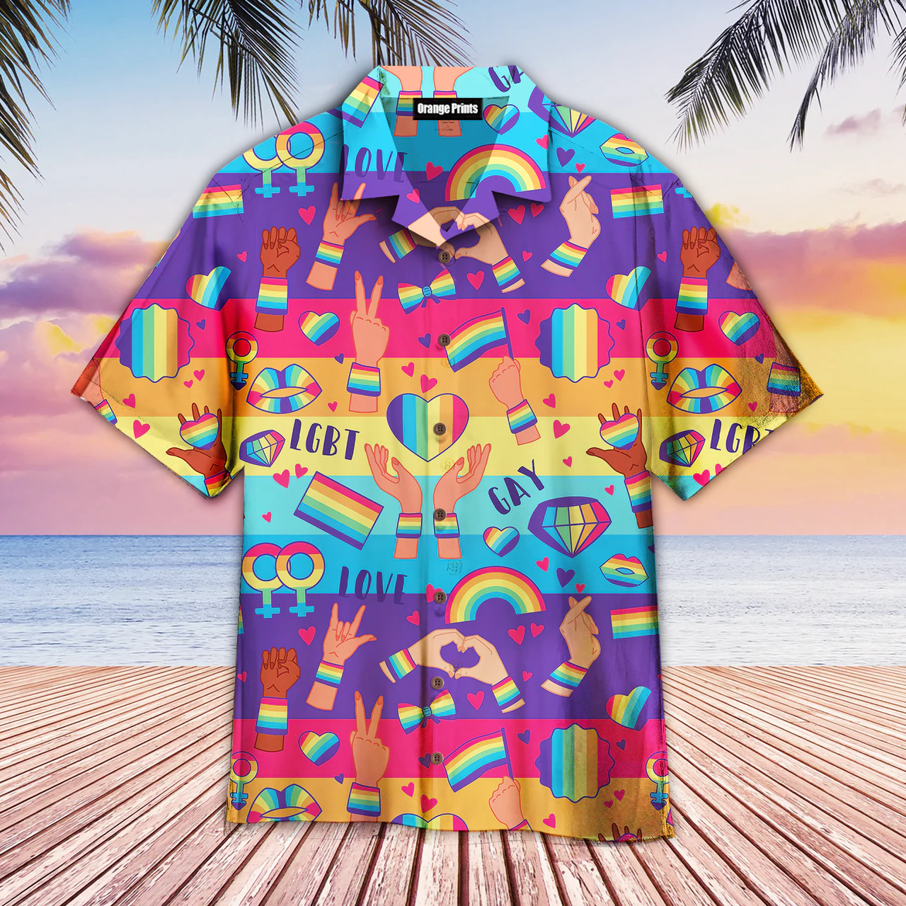 Rainbow LGBT Rights Symbols Hawaiian Shirt/ LGBT shirt/ Lesbian shirt/ gay shirt