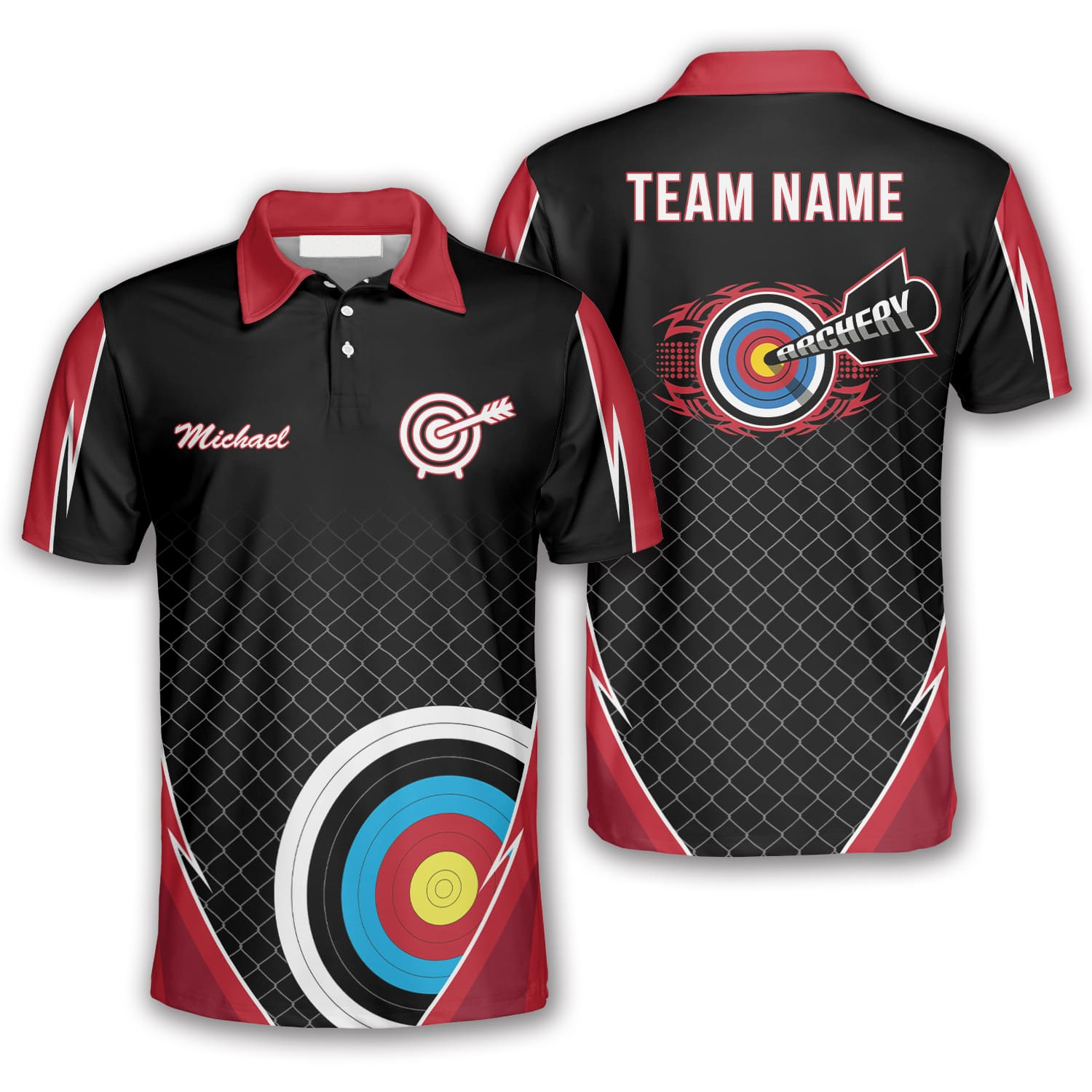 Red Black Net Pattern Custom Archery Shirts for Men/ Uniform for Team Archery