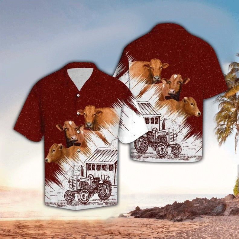 Red Angus Cow Farm Hawaiian Shirt For Men & Women/ Hawaii Shirt Men/ Aloha Shirt/ Tropical Sleeve Summer