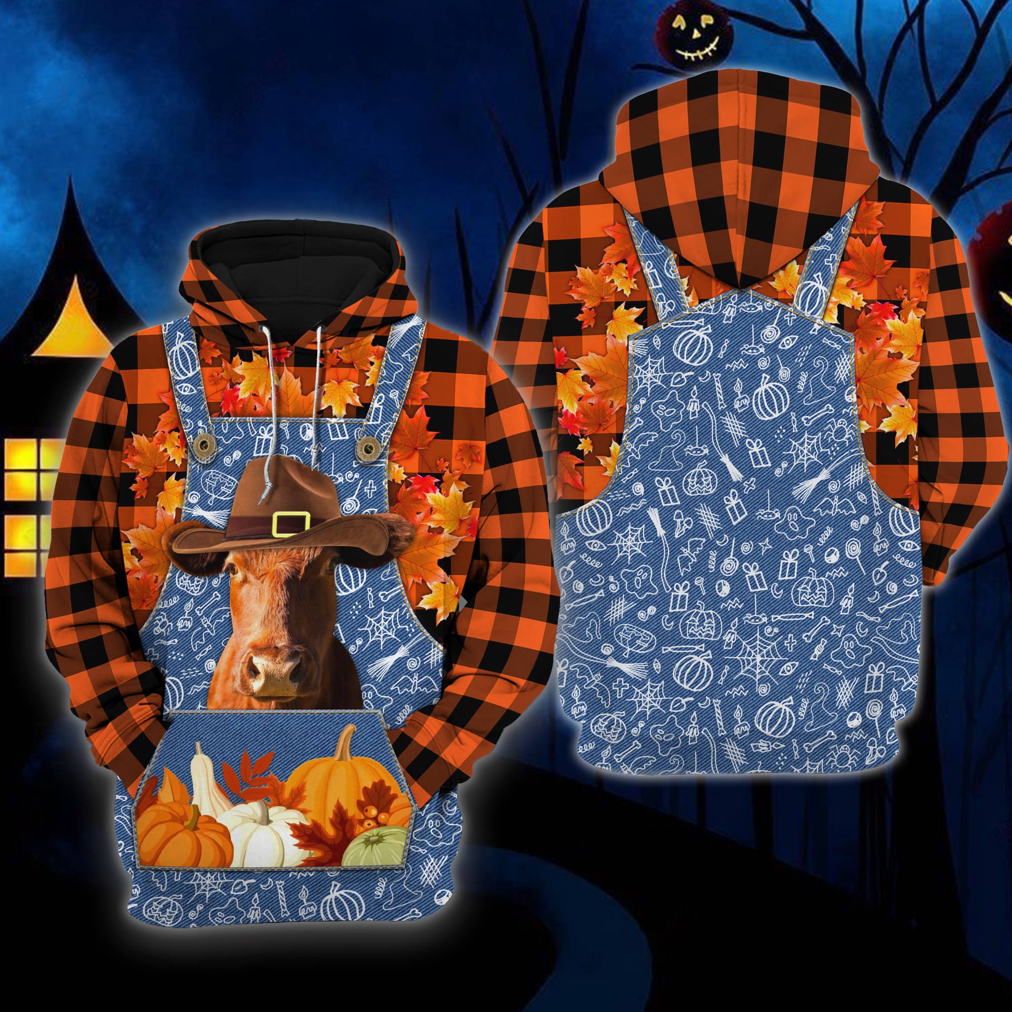 Red Angus 3D All Over Printed Hoodie Happy Halloween Farm Hoodies
