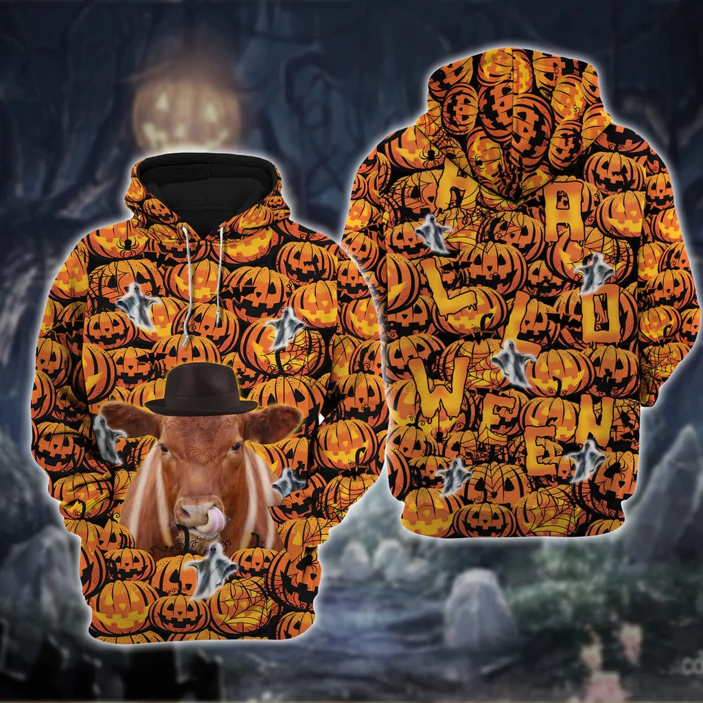 Red Angus Cattle Halloween 3D Printed Hoodie Men Women/ Halloween Gift For Cattle Lover