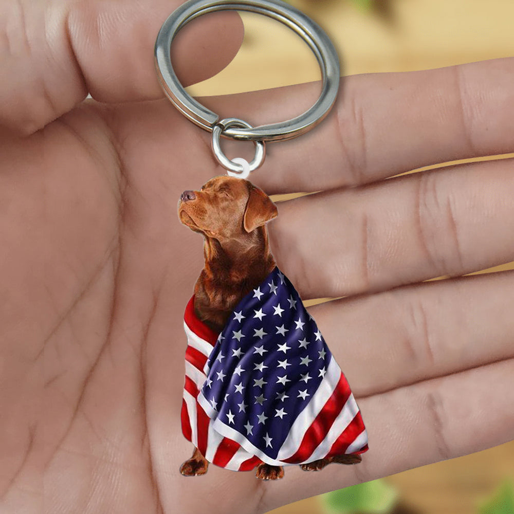 Red Fox Labrador American Patriot Flag Acrylic Keychain