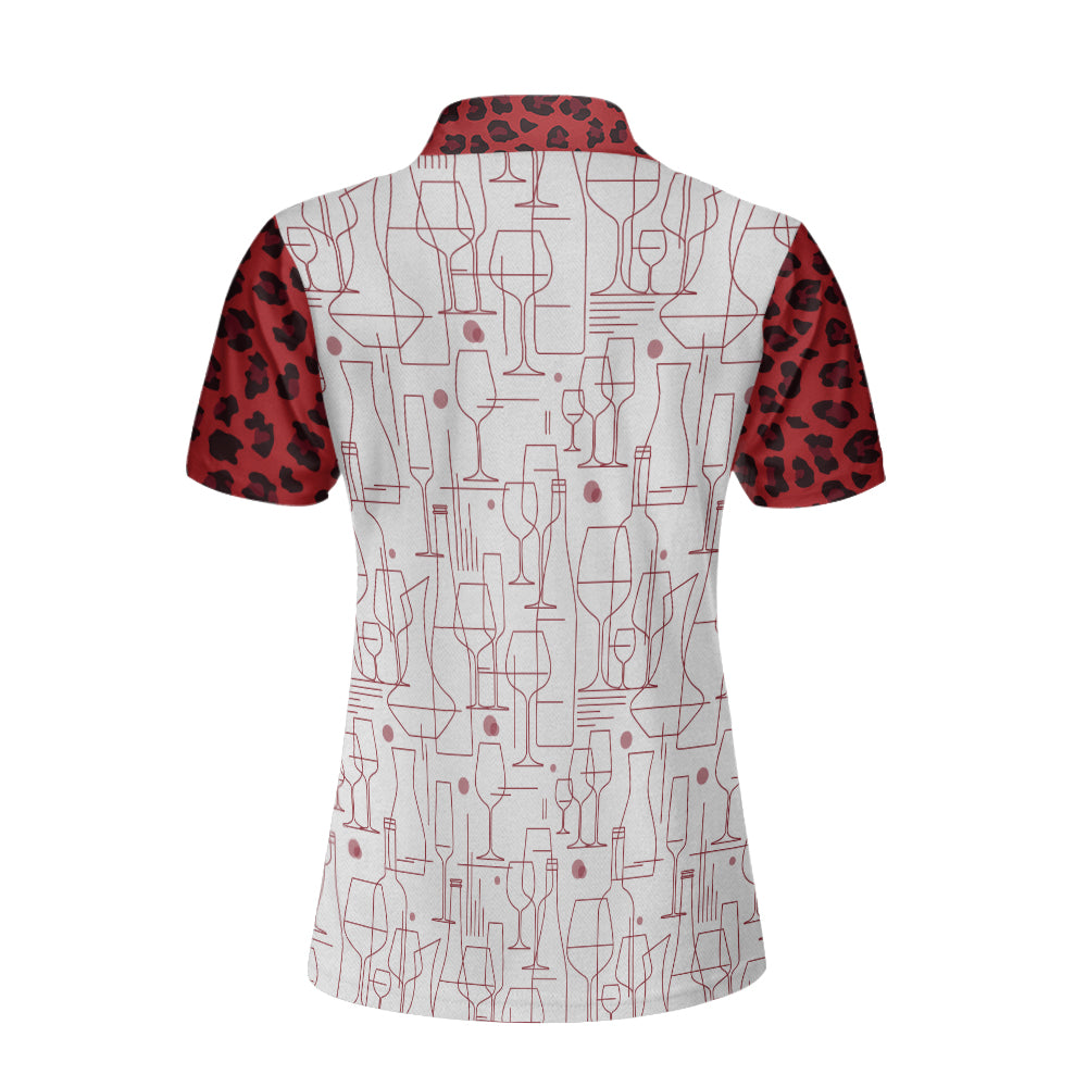 Red Wine And Leopard Pattern Drink Short Sleeve Women Polo Shirt/ Wine Drinking Icon Polo Shirt For Ladies Coolspod