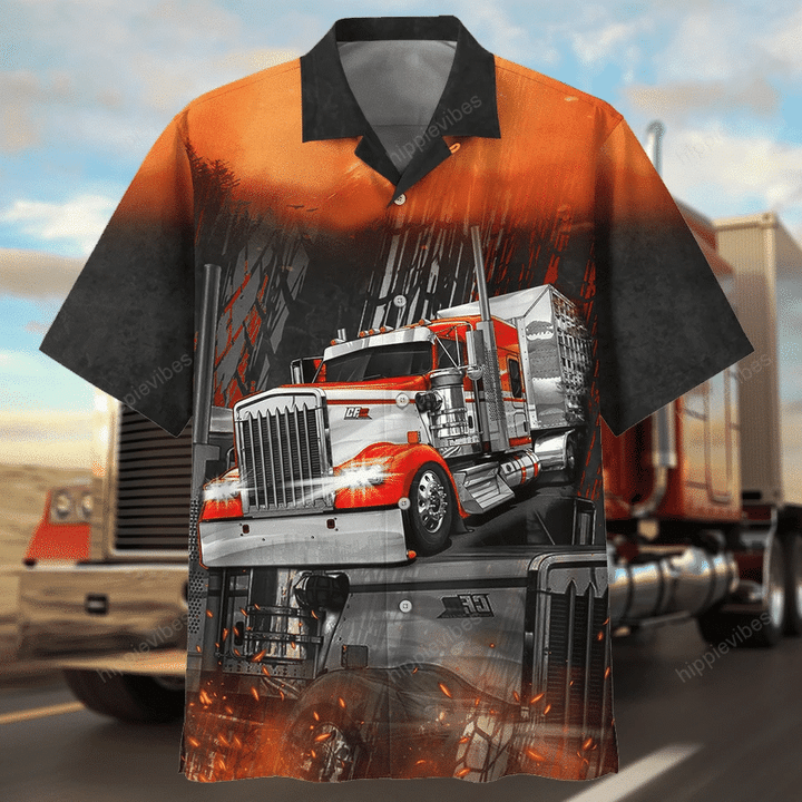Retro Style Red Truck Driver Design Hawaiian Shirt